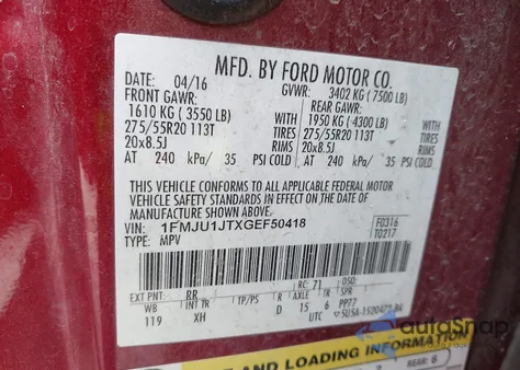 2016 Ford Expedition Xlt z USA, uszkodzony, nr VIN 1FMJU1JTXGEF50418